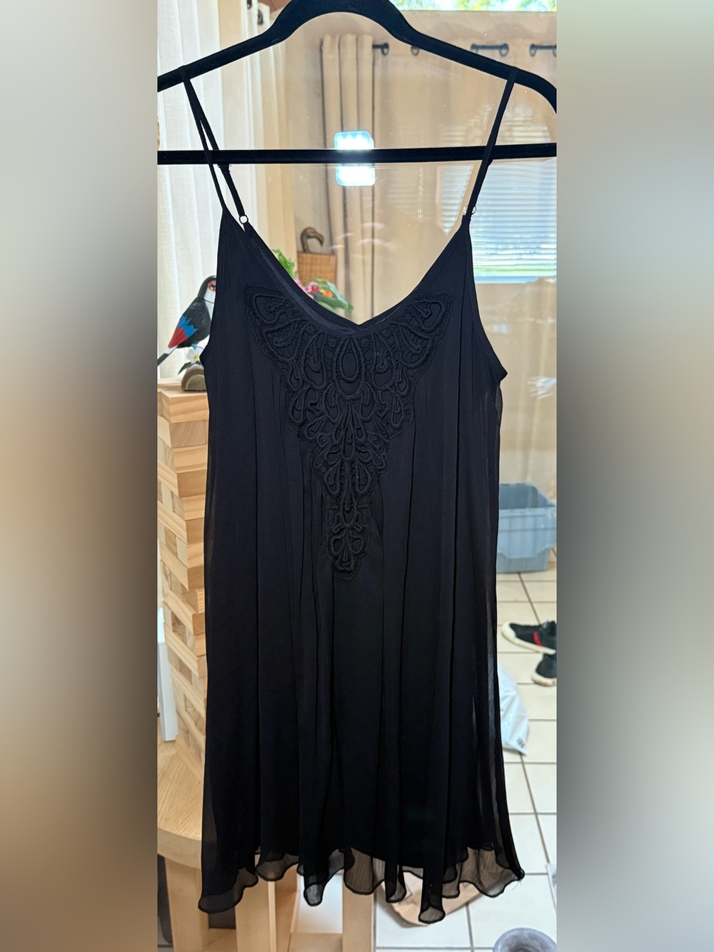 Express Black Adjustable Spaghetti Strap Embroidered Slip Dress - Medium